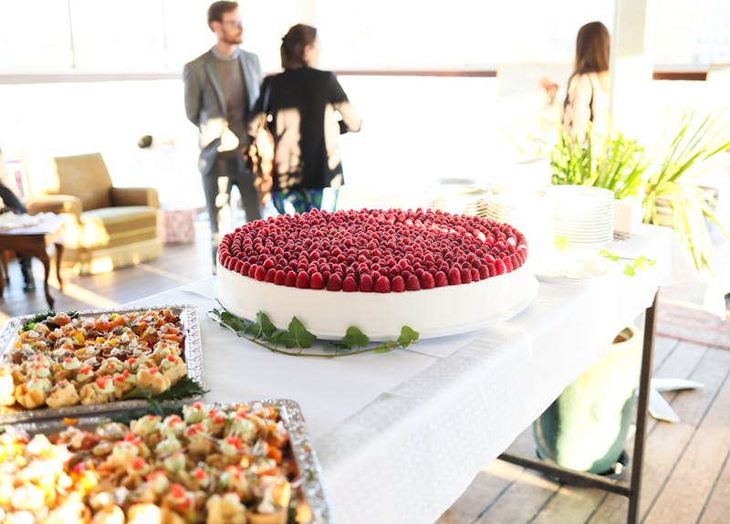 Round table pizza catering event setup