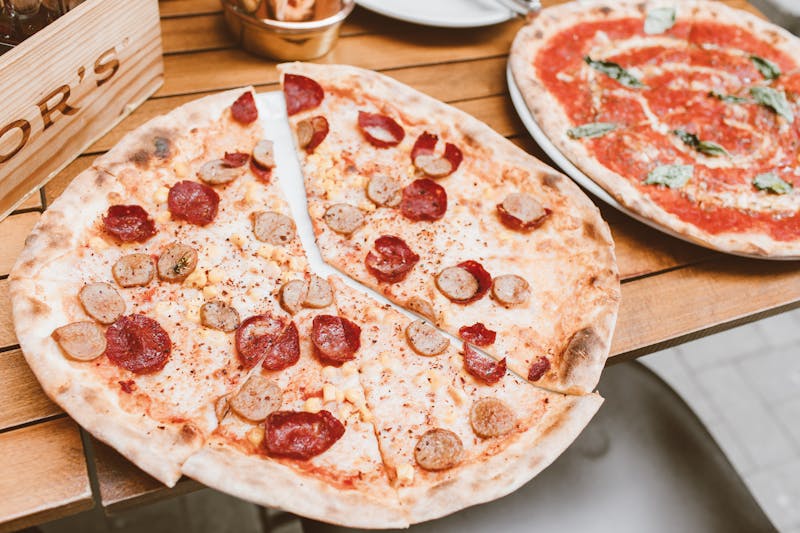 Margherita pizza with fresh basil and mozzarella